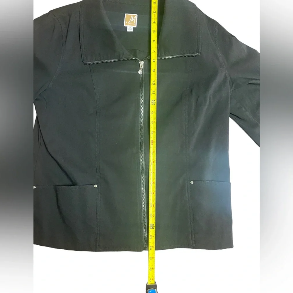 JM COLLECTION BLACK ZIP UP COLLARED JACKET POCKETS STRETCHY SIZE 14 - Picture 5 of 8